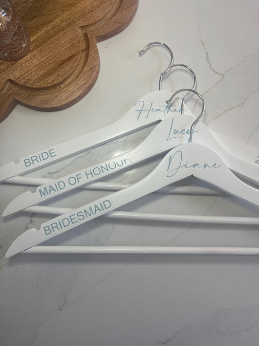 Bridal Wedding Dress Hanger | Personalised wedding day wooden hangers | Bridal, bridesmaid name Hangers in white | Bridal Party Wedding Hangers