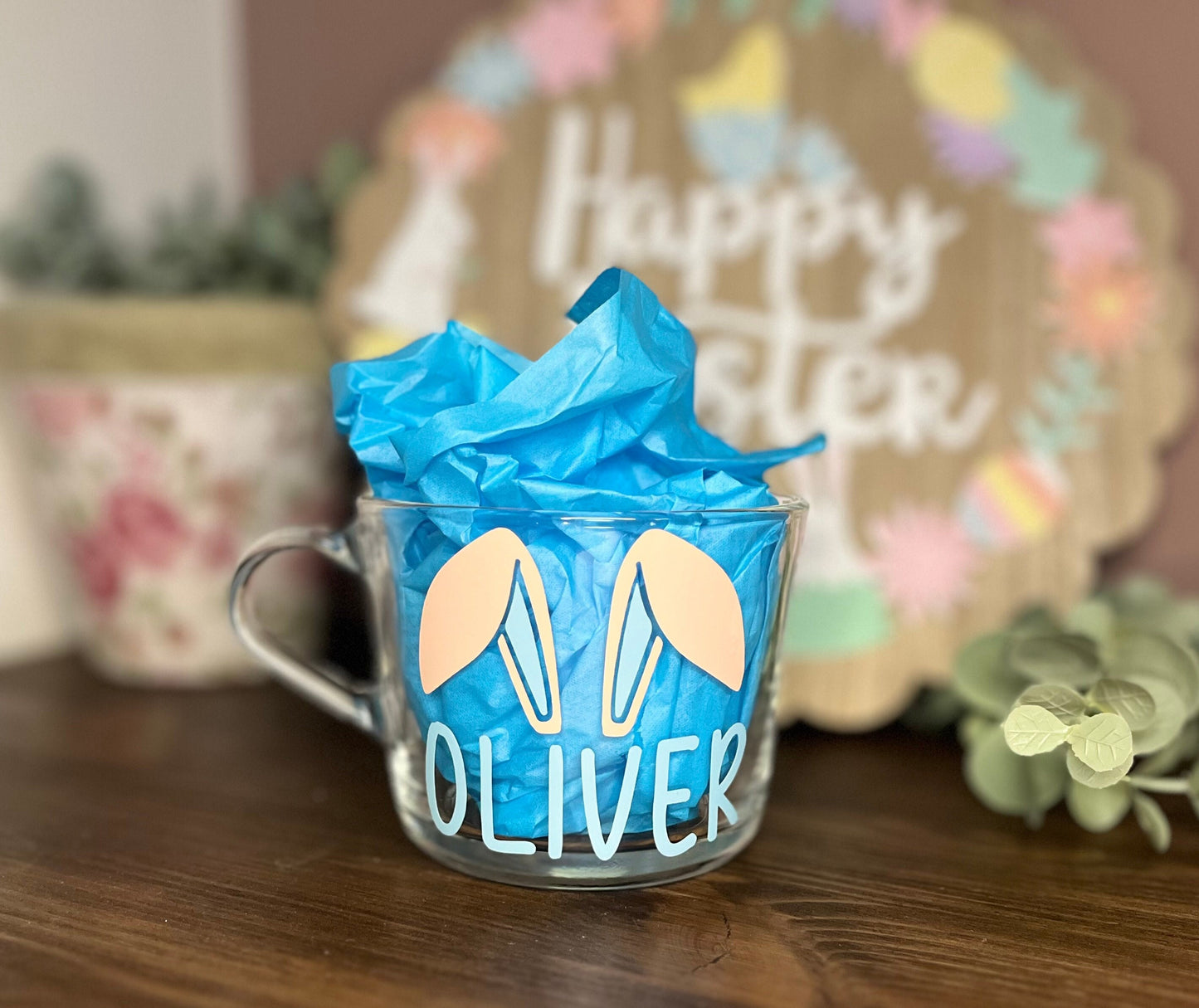 Easter Personalised Kids Mug | Easter Bunny Clear Cup | Children’s Easter Gift