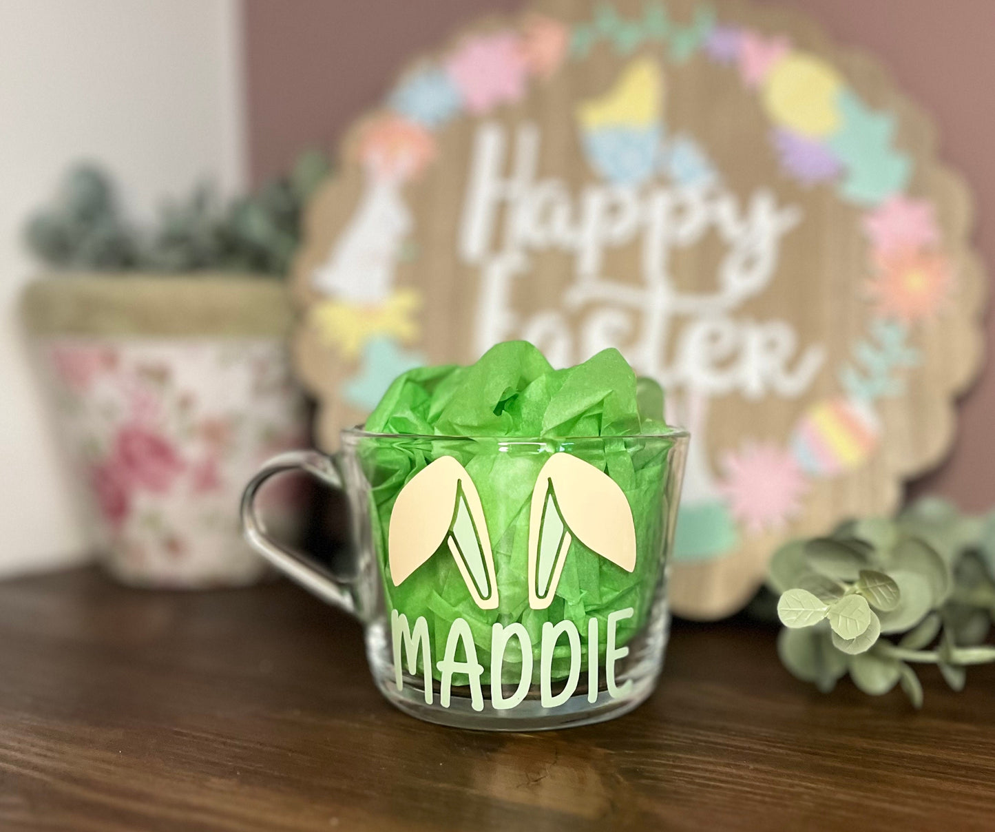 Easter Personalised Kids Mug | Easter Bunny Clear Cup | Children’s Easter Gift