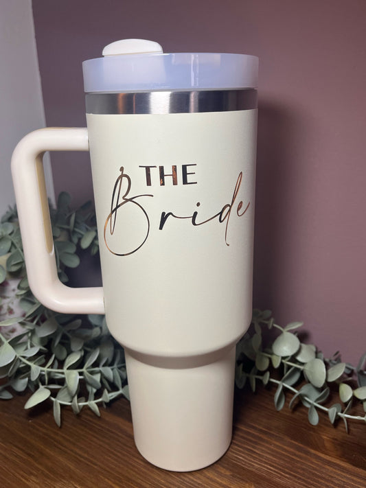 Bridal Party Travel Mug | Bride Gift | Bride Cold Cup / Tumbler | Bride / Hen / Wedding Travel Mug | Insulated Name Cup with Handle