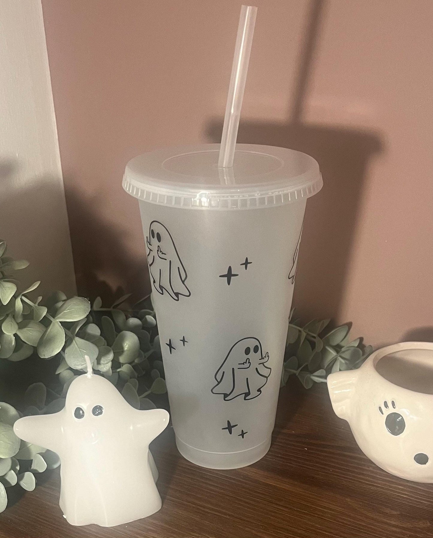 Funny Halloween Cold Cup | Adult Ghost Starbucks Tumbler | Swearing Spooky Cup with lid & Straw | Halloween Tumbler Gift