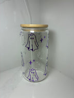 Cute Ghost with Bow Glass Cup | Sweet, Girly Ghost Boo Basket Gift Tumbler