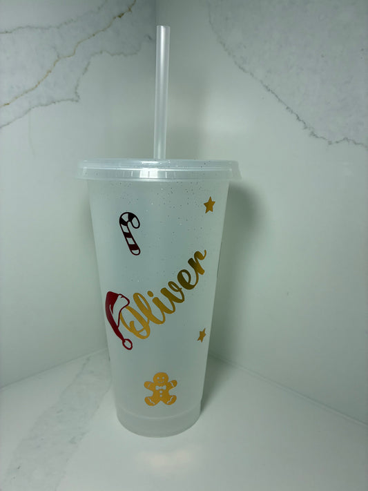 Personalised Christmas Cold Cup: Festive Tumbler with Straw