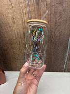 Sassy Ghost Middle Finger Glass Cup | Holographic & Coloured Foil Iced Coffee Tumbler