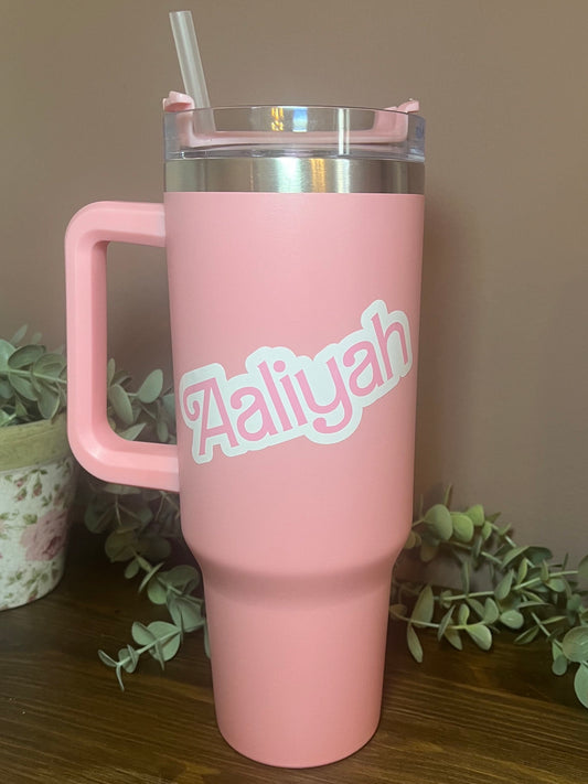 Barbie Personalised Insulated Travel Mug | Pink Barbie Dupe Thermal Mug | Birthday/Hen Travel Mug |  Barbie Movie Cup