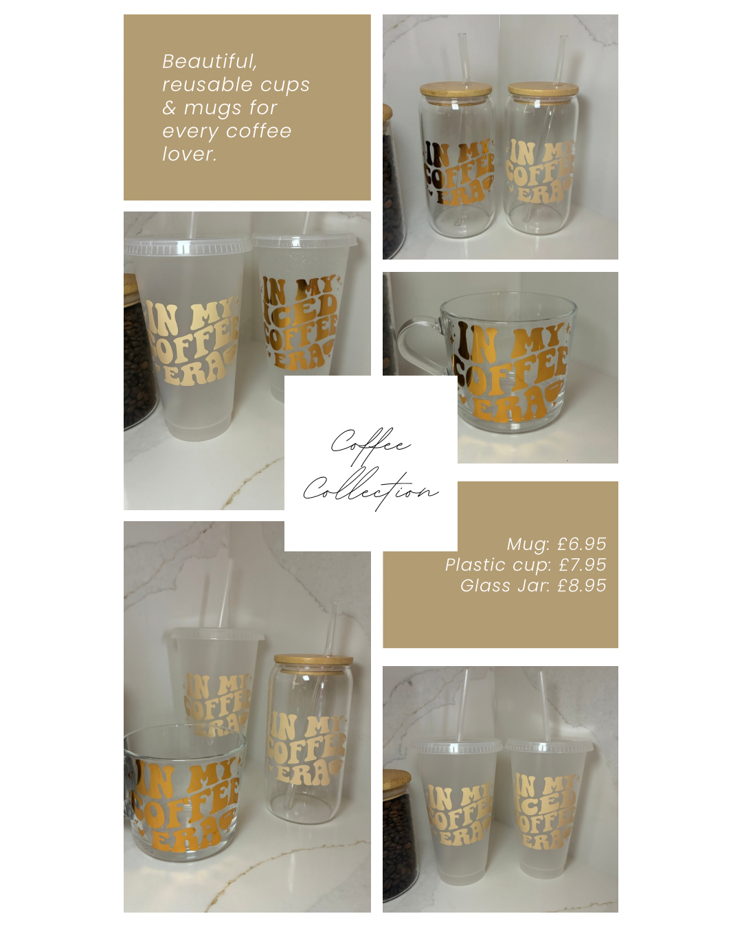 Coffee Era Reusable Cups | Glass Mug, Iced Cup & Can