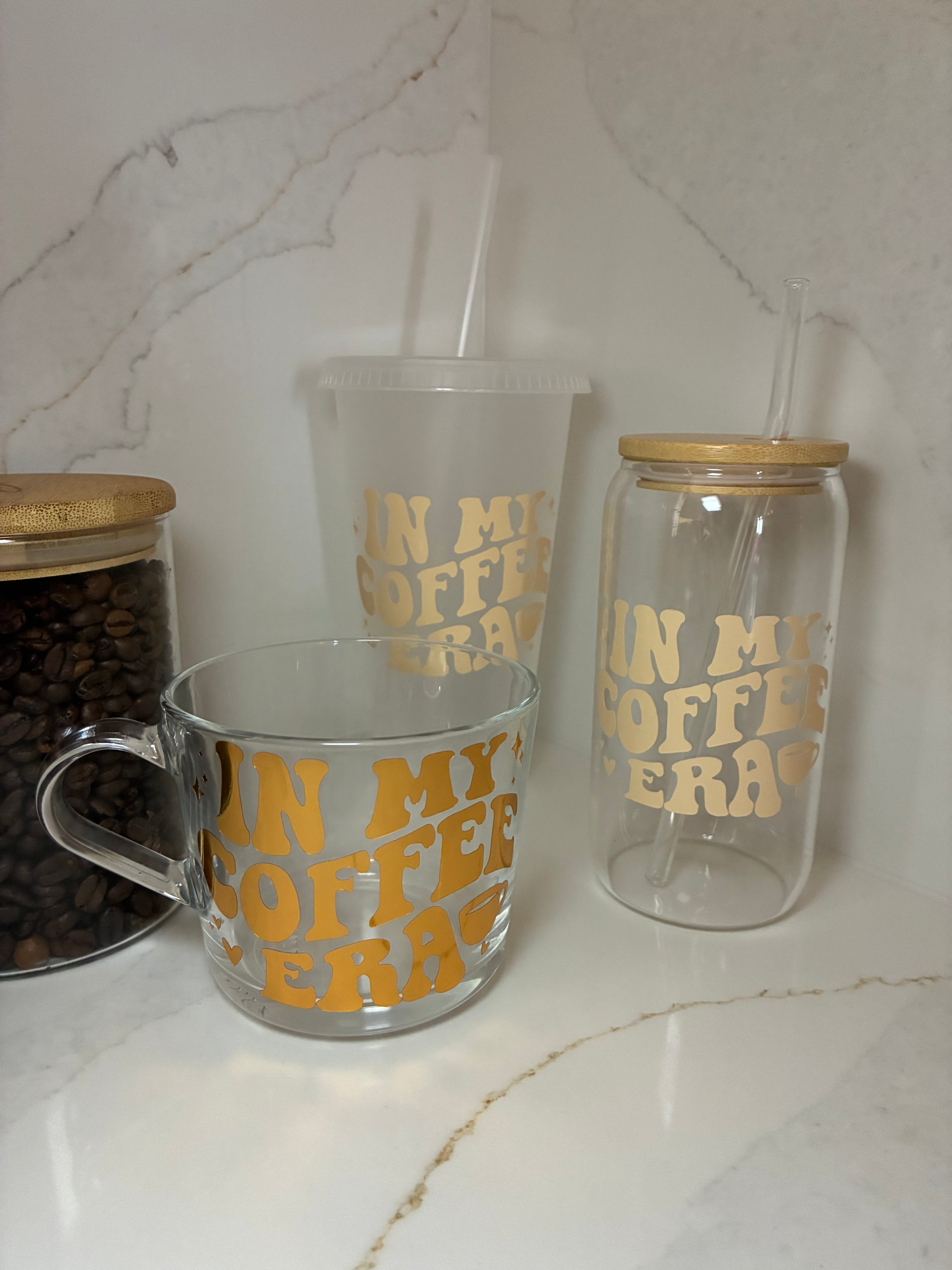 Coffee Era Reusable Cups | Glass Mug, Iced Cup & Can