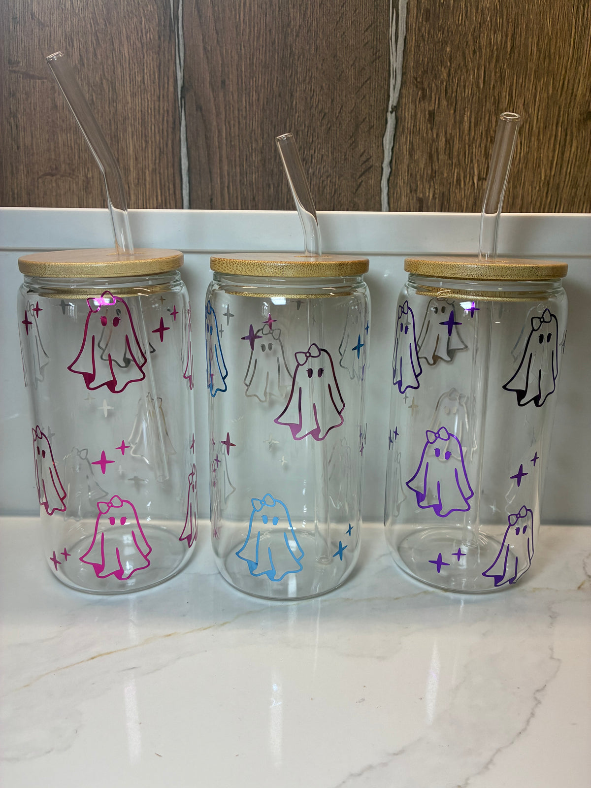 Cute Ghost with Bow Glass Cup | Sweet, Girly Ghost Boo Basket Gift Tumbler