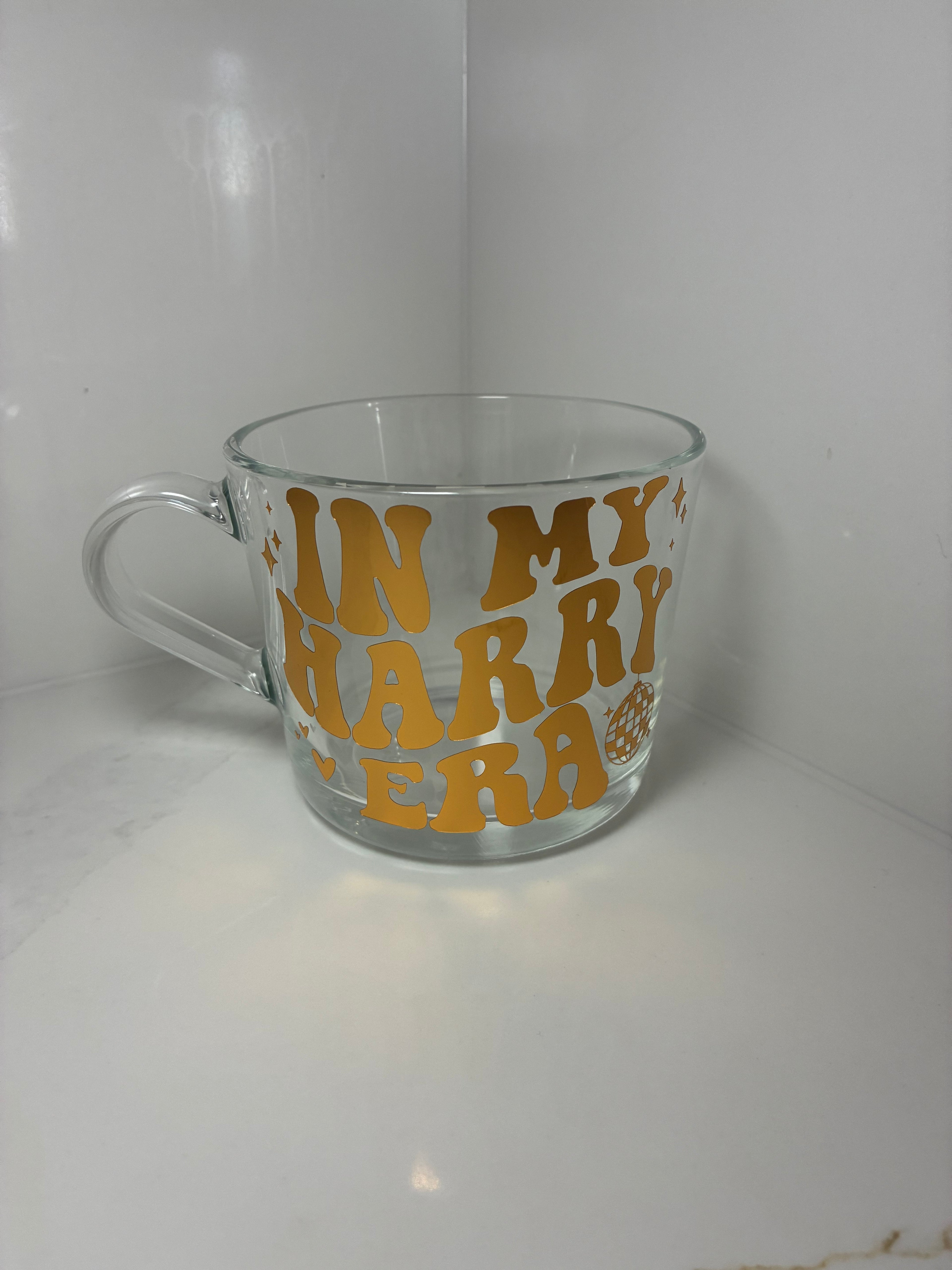 Harry Styles 'In My Harry Era' & ‘We Belong Together’ Clear Glass Mug- Kiss all the time. Disco, Occasionally Cup