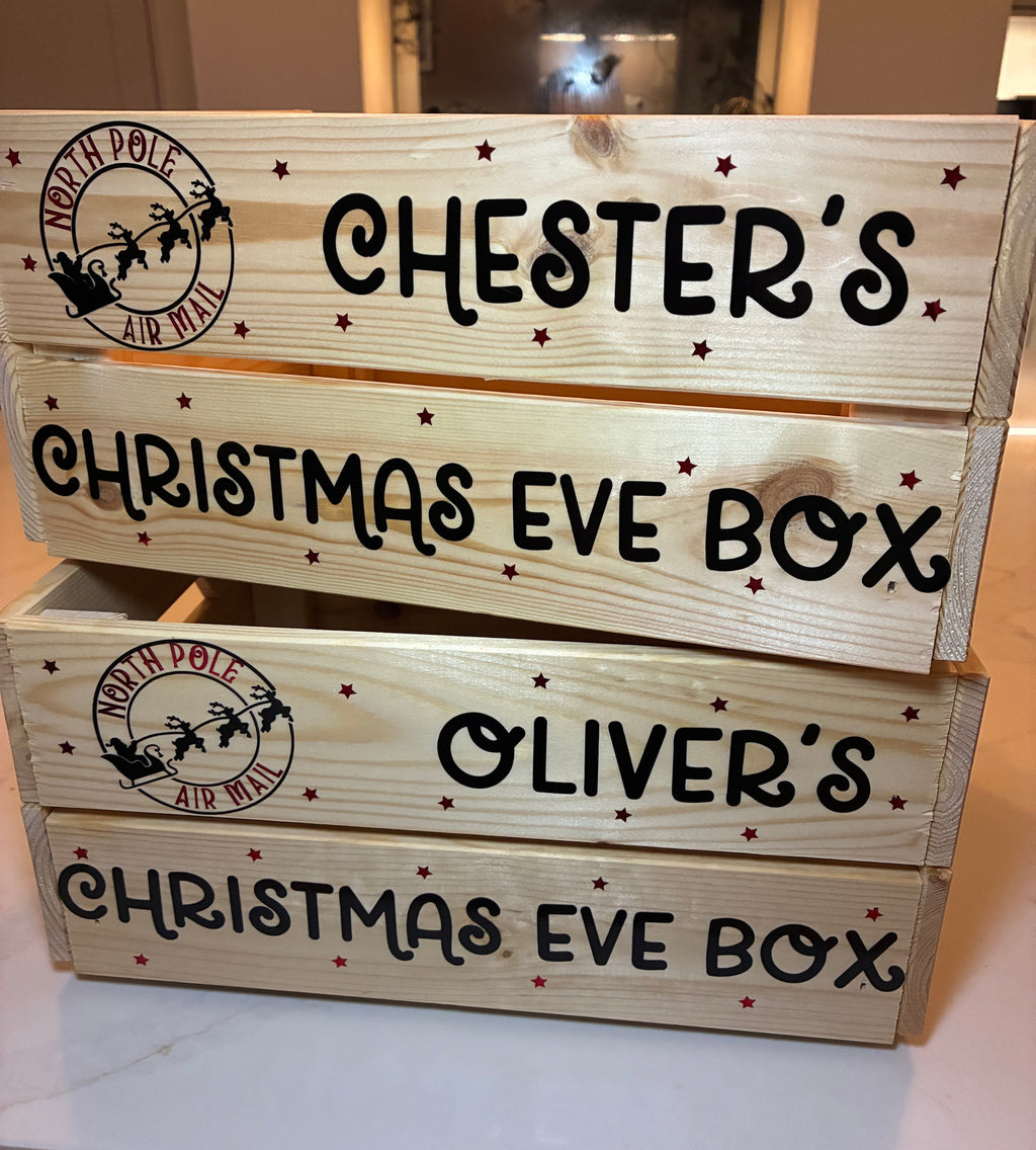 Christmas Eve Personalised Wooden Box |  Name Wooden Christmas Eve Crate |  Customised name/family Christmas Box for kids