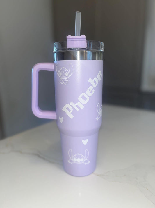 Lilo and Stitch Thermal Cup | Stitch Flask | Personalised Name Cup with lid & Straw | Lilo and Stitch Merch | Stitch Birthday Gift