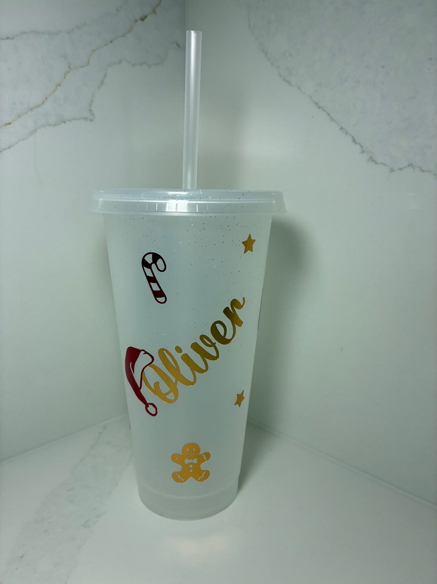 Personalised Christmas Cold Cup: Festive Tumbler with Straw