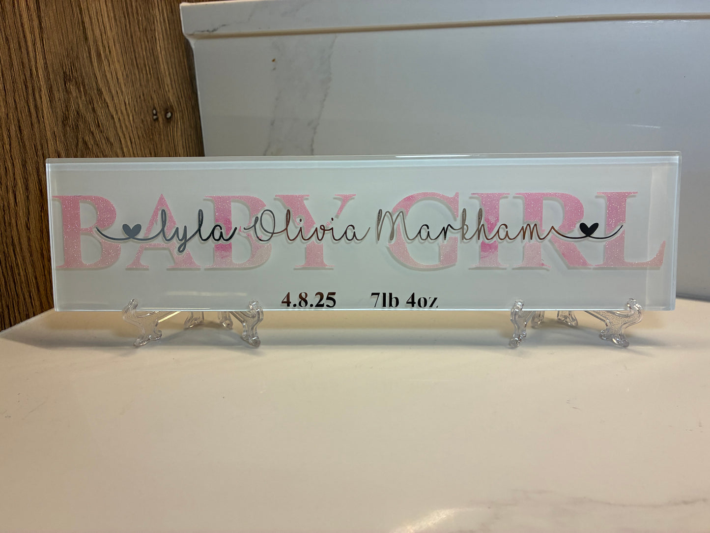 Personalised New Baby Gift I Newborn Announcement Plaque/Tile  |  New Baby Sign  | Bedroom Sign | Handmade Nursery Wall Decor