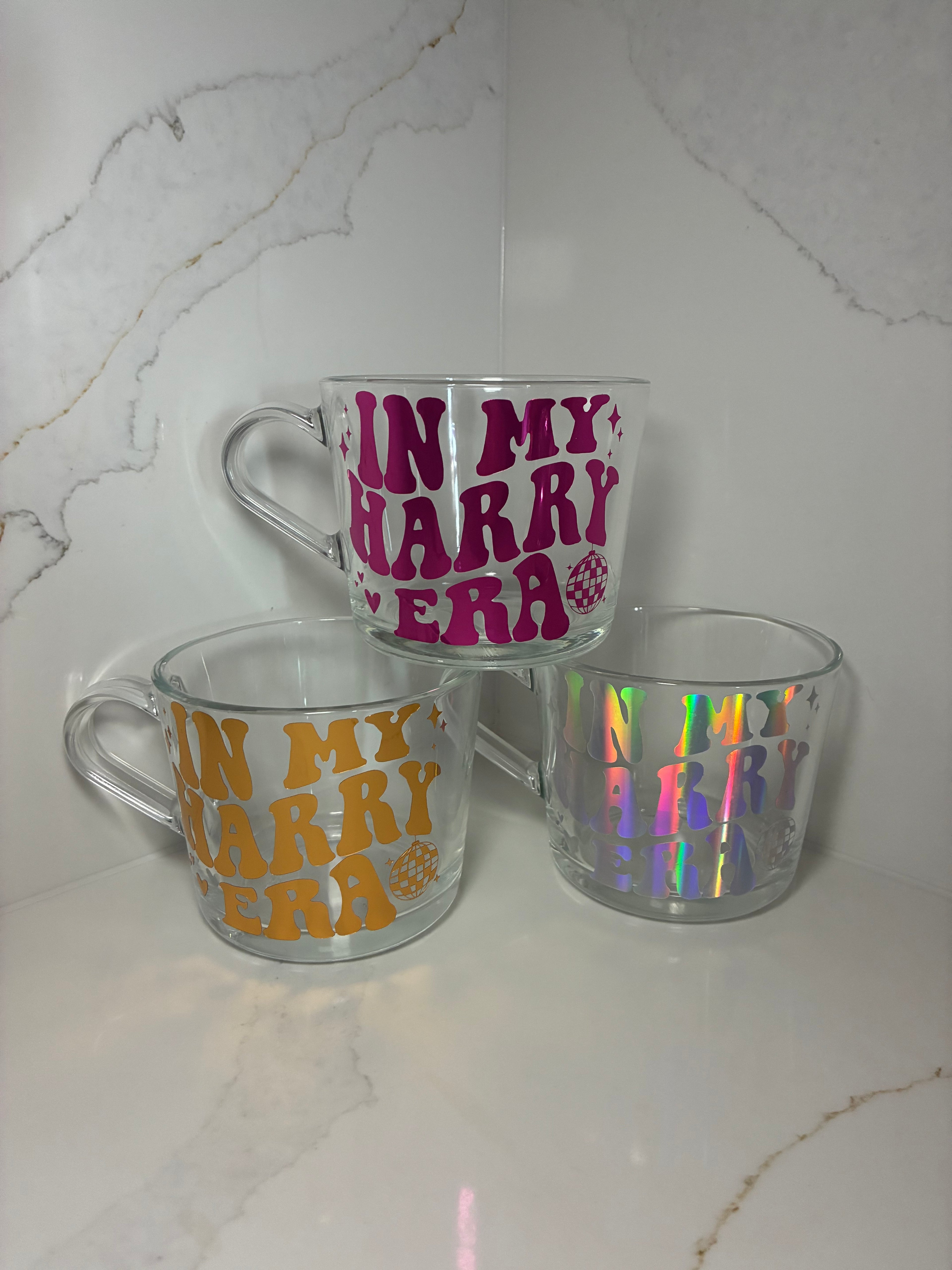 Harry Styles 'In My Harry Era' & ‘We Belong Together’ Clear Glass Mug- Kiss all the time. Disco, Occasionally Cup