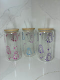 Cute Ghost with Bow Glass Cup | Sweet, Girly Ghost Boo Basket Gift Tumbler