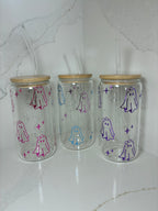 Cute Ghost with Bow Glass Cup | Sweet, Girly Ghost Boo Basket Gift Tumbler