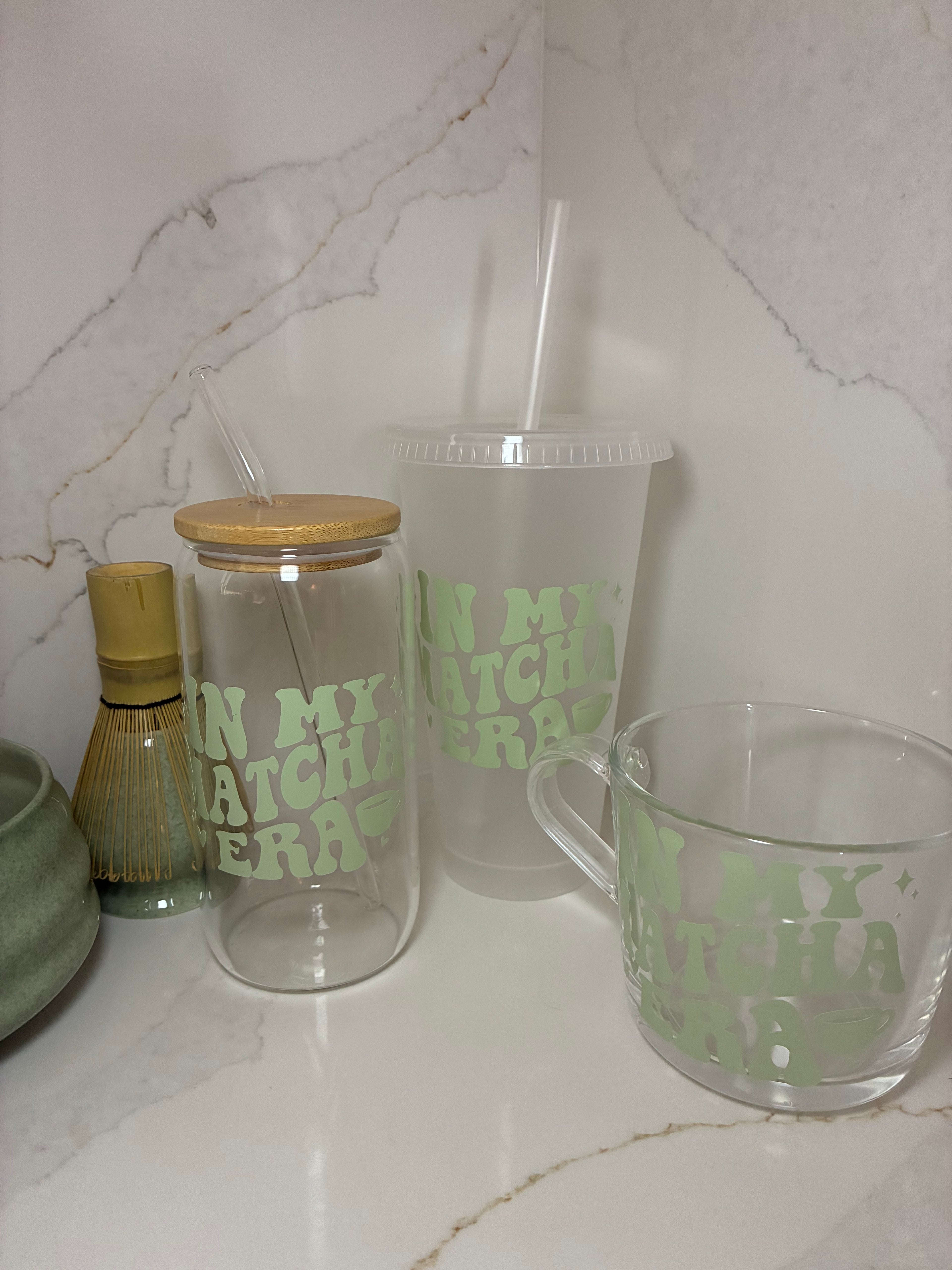 Matcha Era Reusable Cups | Glass Mug, Iced Cup & Can