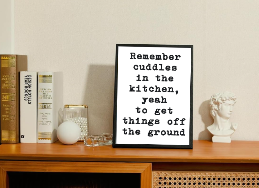 Arctic Monkeys Cuddles In The Kitchen Typography Wall Art Print, Song Lyric Quote Wall Art, Framed A5 Poster Typewriter Font with Vinyl