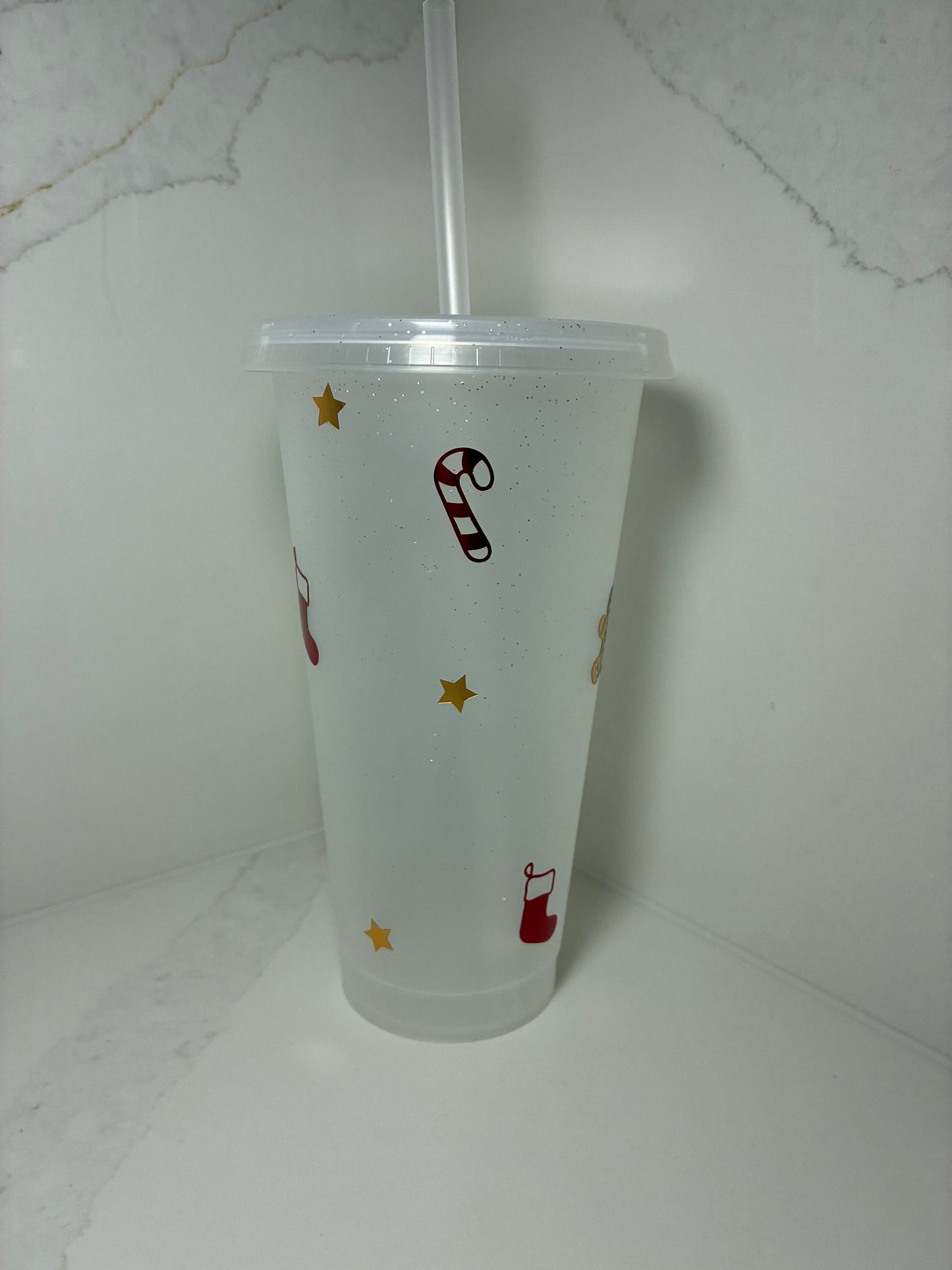 Personalised Christmas Cold Cup: Festive Tumbler with Straw