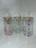 Cute Ghost with Bow Glass Cup | Sweet, Girly Ghost Boo Basket Gift Tumbler