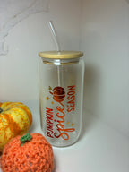 Pumpkin Spice Season Glass Can, Personalised Autumn Tumbler, Pumpkin Spice Mug, Fall Drinkware Gift Set, Halloween Cup