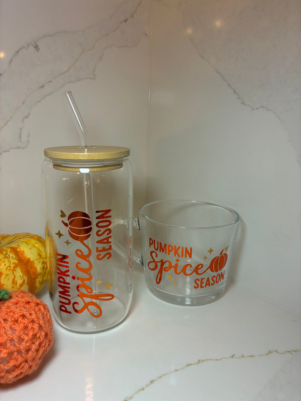 Pumpkin Spice Season Glass Can, Personalised Autumn Tumbler, Pumpkin Spice Mug, Fall Drinkware Gift Set, Halloween Cup