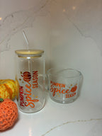 Pumpkin Spice Season Glass Can, Personalised Autumn Tumbler, Pumpkin Spice Mug, Fall Drinkware Gift Set, Halloween Cup