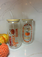 Pumpkin Spice Season Glass Can, Personalised Autumn Tumbler, Pumpkin Spice Mug, Fall Drinkware Gift Set, Halloween Cup