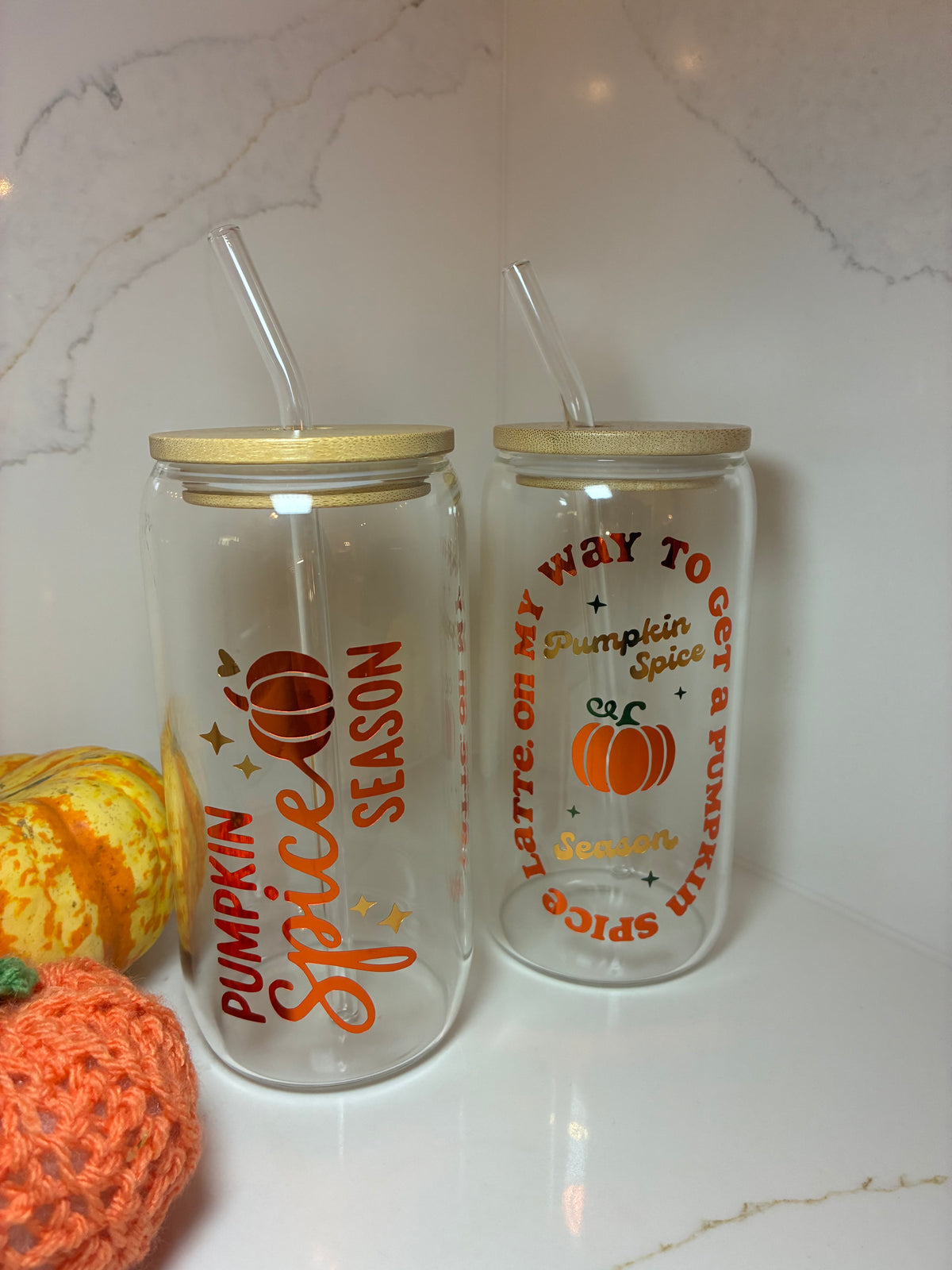 Pumpkin Spice Season Glass Can, Personalised Autumn Tumbler, Pumpkin Spice Mug, Fall Drinkware Gift Set, Halloween Cup