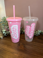Barbie Cold Cup | Barbie Starbucks Tumbler |Personalised Name Barbie Cup with lid & Straw | Barbie Merch | Pink Barbie Tumbler Birthday Gift - The Crafty Bee