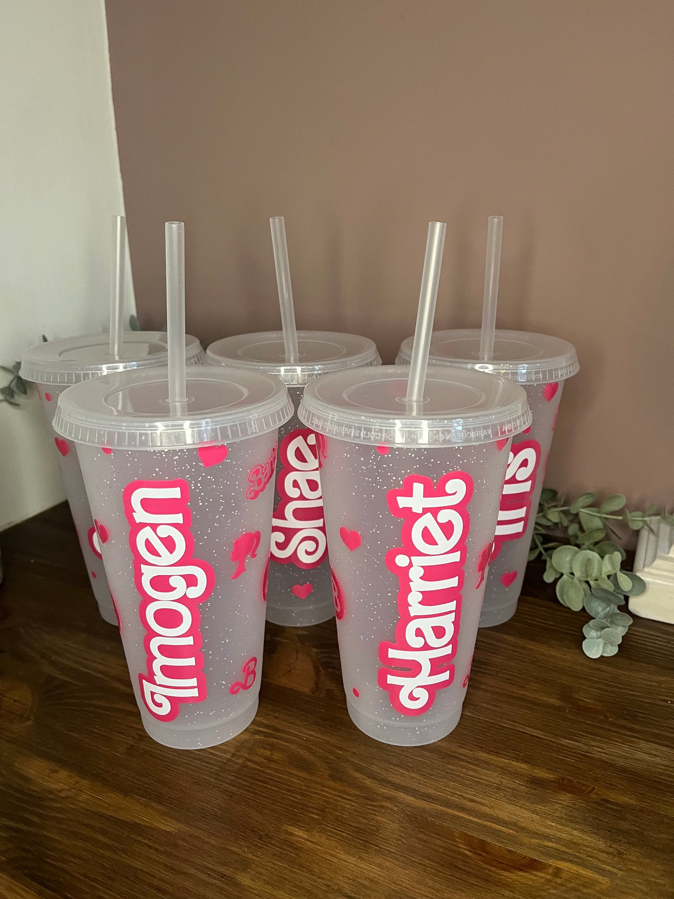 Barbie Cold Cup | Barbie Starbucks Tumbler |Personalised Name Barbie Cup with lid & Straw | Barbie Merch | Pink Barbie Tumbler Birthday Gift - The Crafty Bee