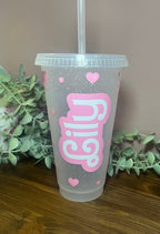 Barbie Cold Cup | Barbie Starbucks Tumbler |Personalised Name Barbie Cup with lid & Straw | Barbie Merch | Pink Barbie Tumbler Birthday Gift - The Crafty Bee