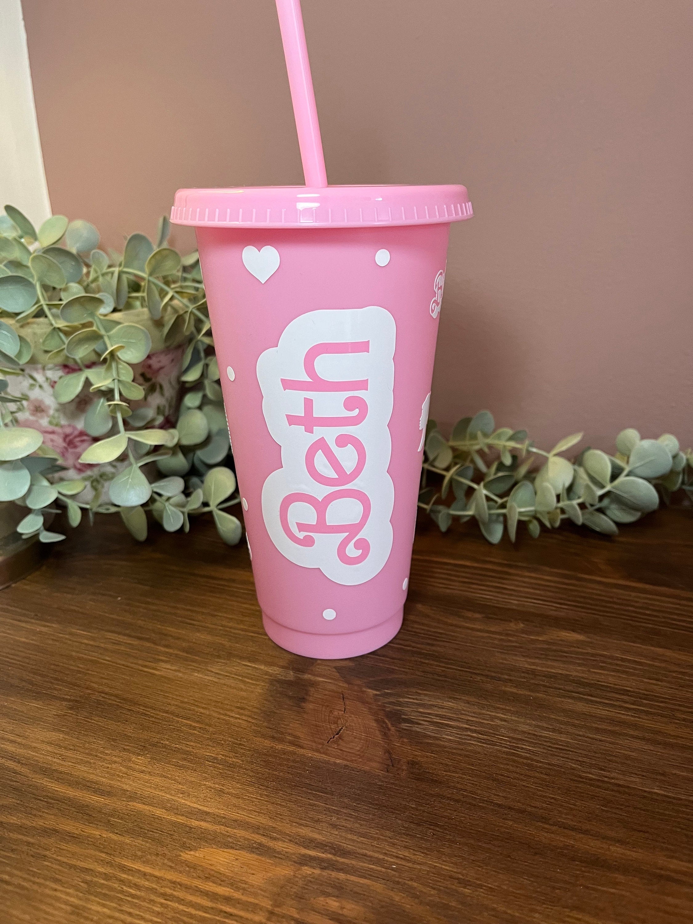 Barbie Cold Cup | Barbie Starbucks Tumbler |Personalised Name Barbie Cup with lid & Straw | Barbie Merch | Pink Barbie Tumbler Birthday Gift - The Crafty Bee