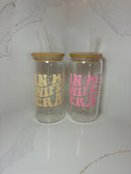 Bridal Glass Can with Bamboo lid & Straw: Bride, Fiancé or Wifey Glass Cup - The Crafty Bee