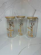 Bridal Glass Can with Bamboo lid & Straw: Bride, Fiancé or Wifey Glass Cup - The Crafty Bee