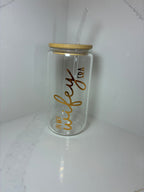 Bridal Glass Can with Bamboo lid & Straw: Bride, Fiancé or Wifey Glass Cup - The Crafty Bee