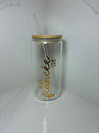 Bridal Glass Can with Bamboo lid & Straw: Bride, Fiancé or Wifey Glass Cup - The Crafty Bee
