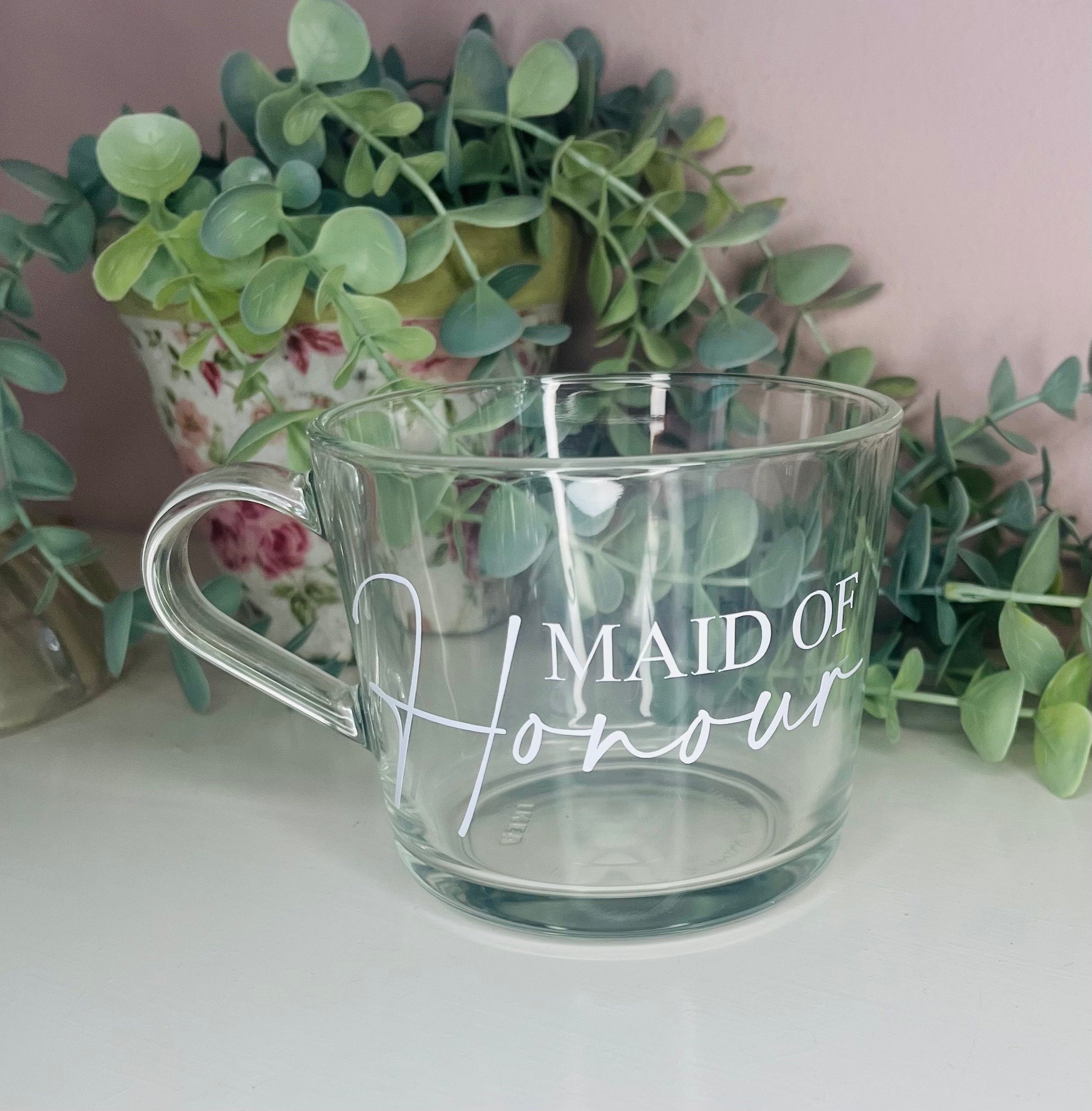 Bridal Party mug | Wedding Morning Cups | Bridesmaid mug gift | Maid of Honour coffee cup | Bridal party personalised clear cup | Bride gift - The Crafty Bee