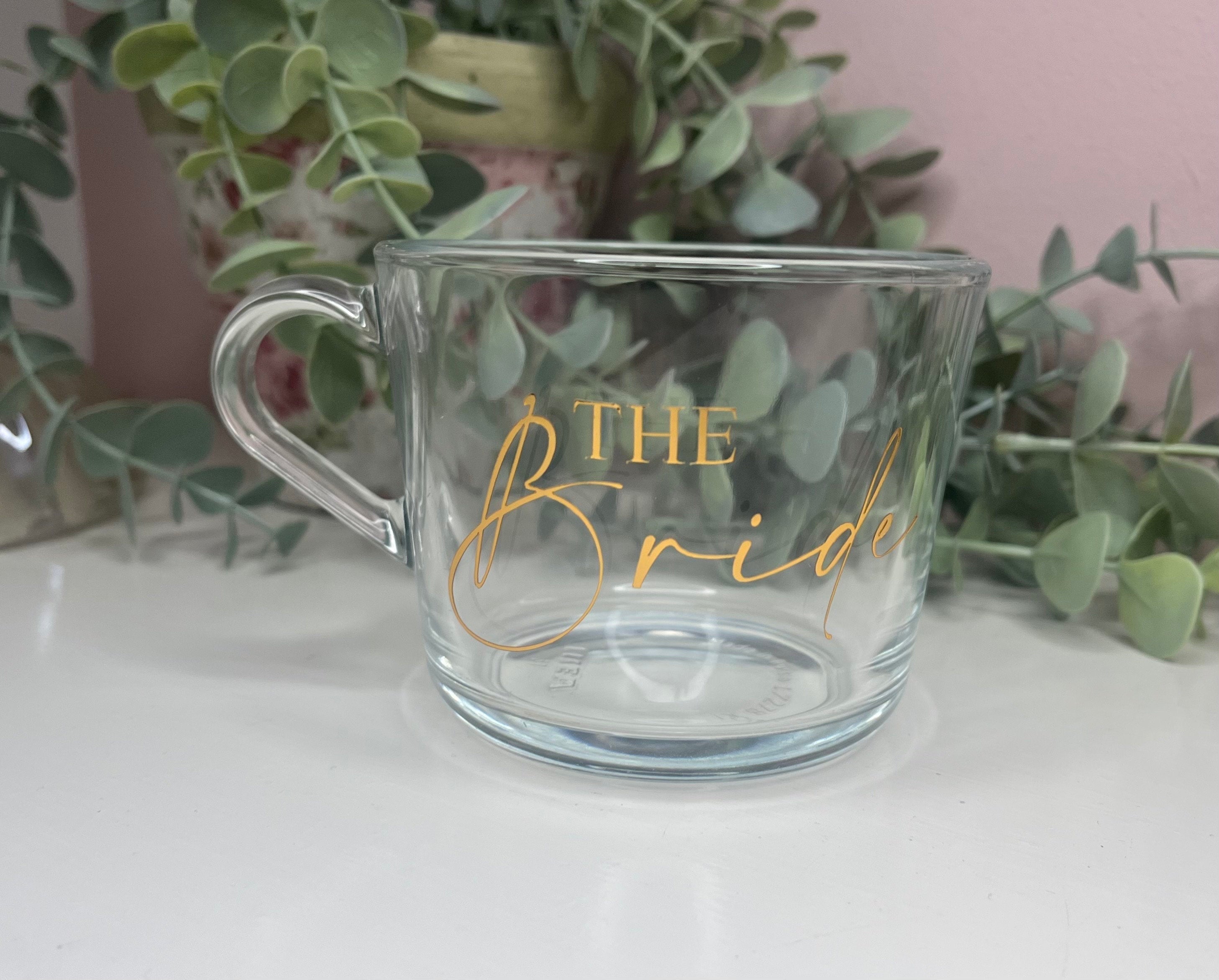 Bridal Party mug | Wedding Morning Cups | Bridesmaid mug gift | Maid of Honour coffee cup | Bridal party personalised clear cup | Bride gift - The Crafty Bee