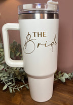 Bridal Party Travel Mug | Bride Gift | Bride Cold Cup / Tumbler | Bride / Hen / Wedding Travel Mug | Insulated Name Cup with Handle - The Crafty Bee