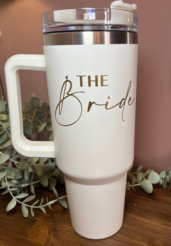 Bridal Party Travel Mug | Bride Gift | Bride Cold Cup / Tumbler | Bride / Hen / Wedding Travel Mug | Insulated Name Cup with Handle - The Crafty Bee