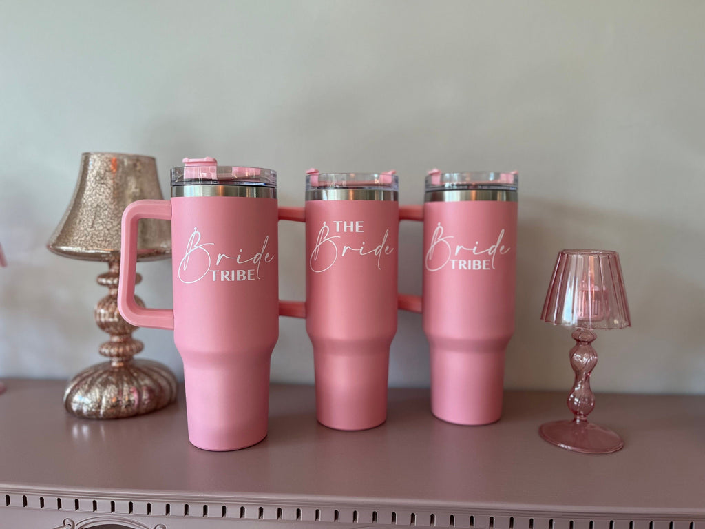 Bridal Party Travel Mug | Bride Gift | Bride Cold Cup / Tumbler | Bride / Hen / Wedding Travel Mug | Insulated Name Cup with Handle - The Crafty Bee