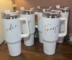 Bridal Party Travel Mug | Bride Gift | Bride Cold Cup / Tumbler | Bride / Hen / Wedding Travel Mug | Insulated Name Cup with Handle - The Crafty Bee