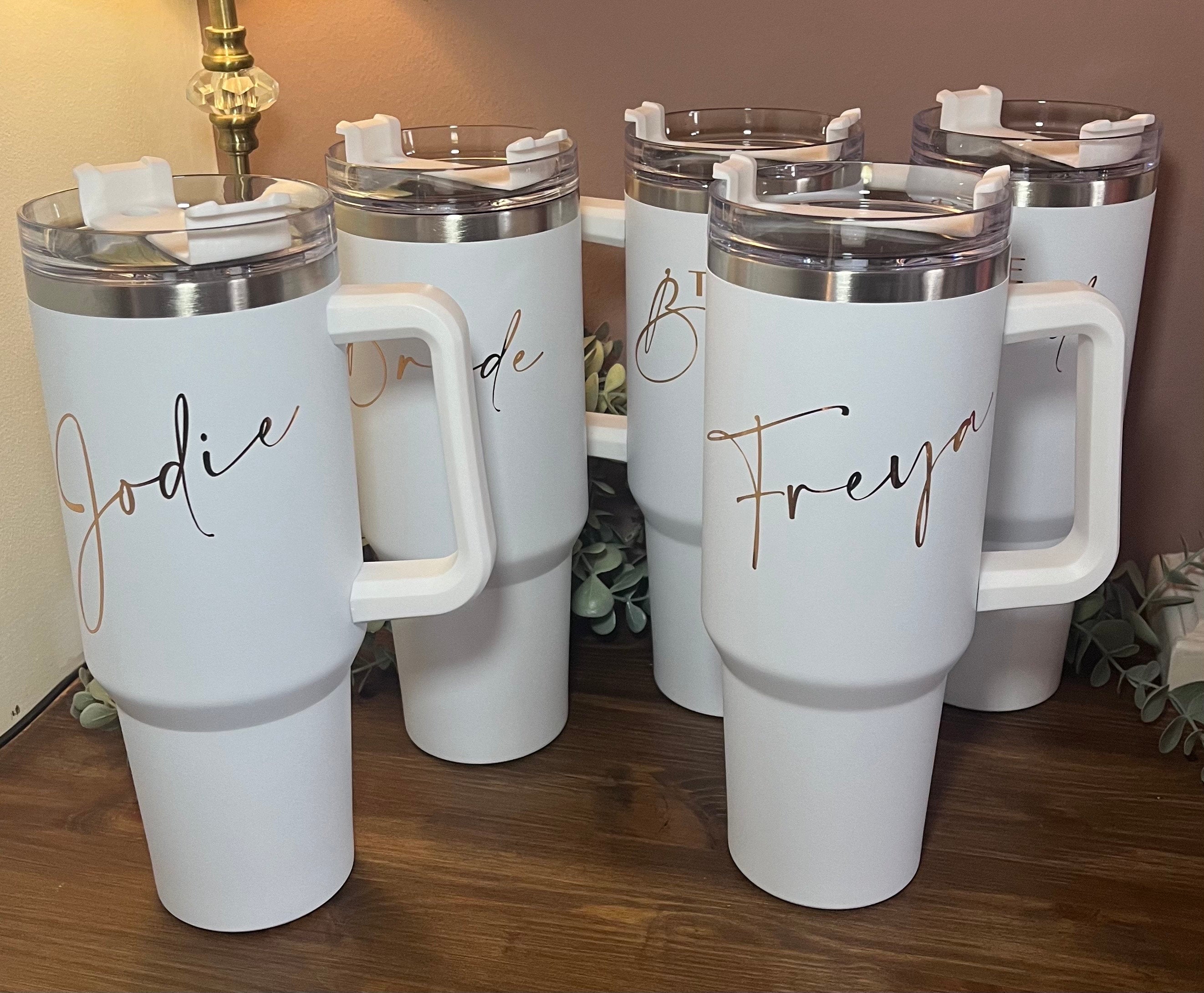 Bridal Party Travel Mug | Bride Gift | Bride Cold Cup / Tumbler | Bride / Hen / Wedding Travel Mug | Insulated Name Cup with Handle - The Crafty Bee