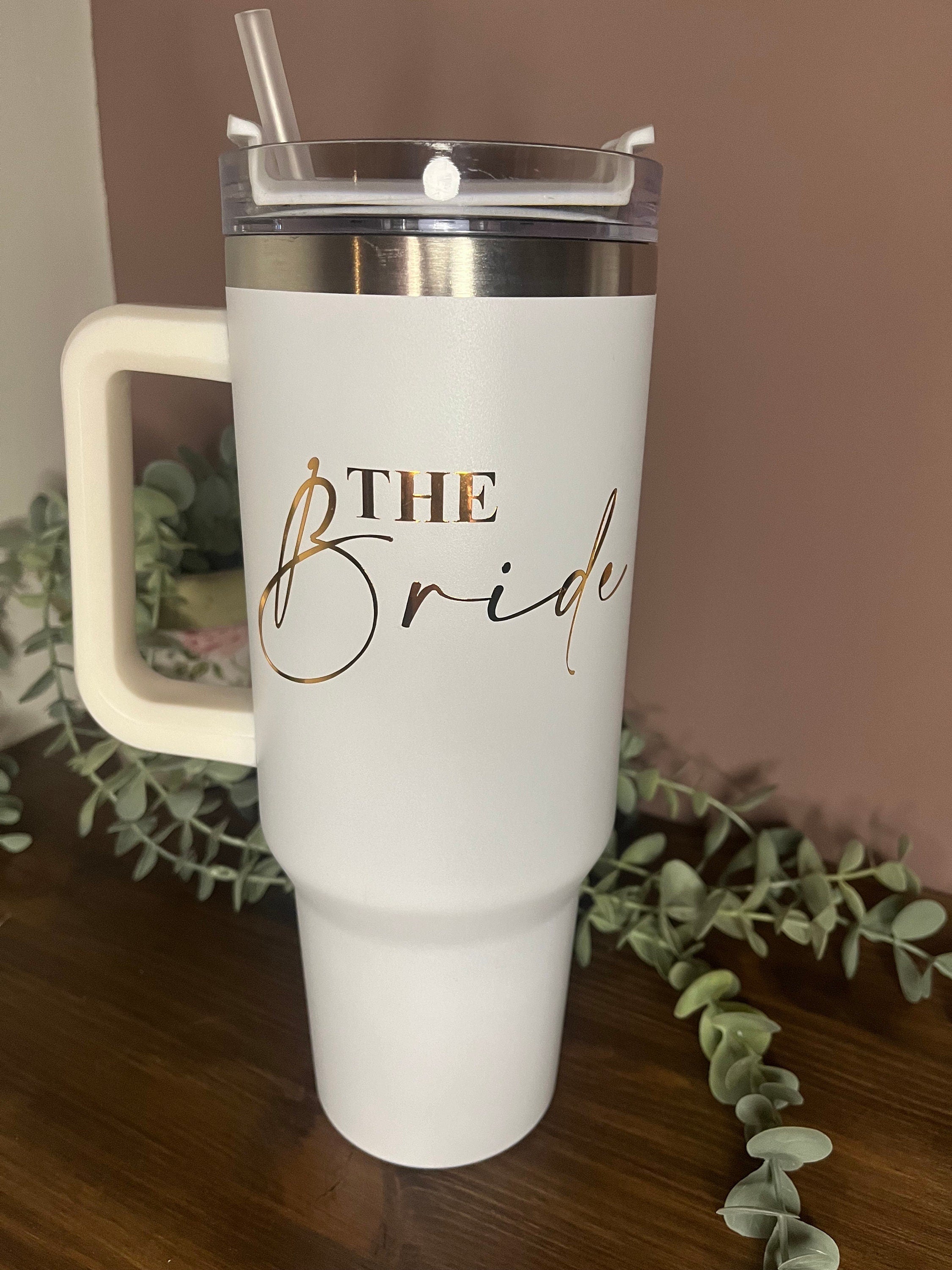 Bridal Party Travel Mug | Bride Gift | Bride Cold Cup / Tumbler | Bride / Hen / Wedding Travel Mug | Insulated Name Cup with Handle - The Crafty Bee