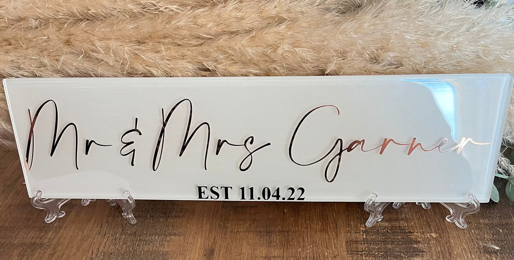 Bridal Personalised Wedding Gift for Home I Personalised Wedding Plaque/Tile/Sign | Wedding Day Present | Top Table Wedding Sign/ Newlyweds Gift - The Crafty Bee