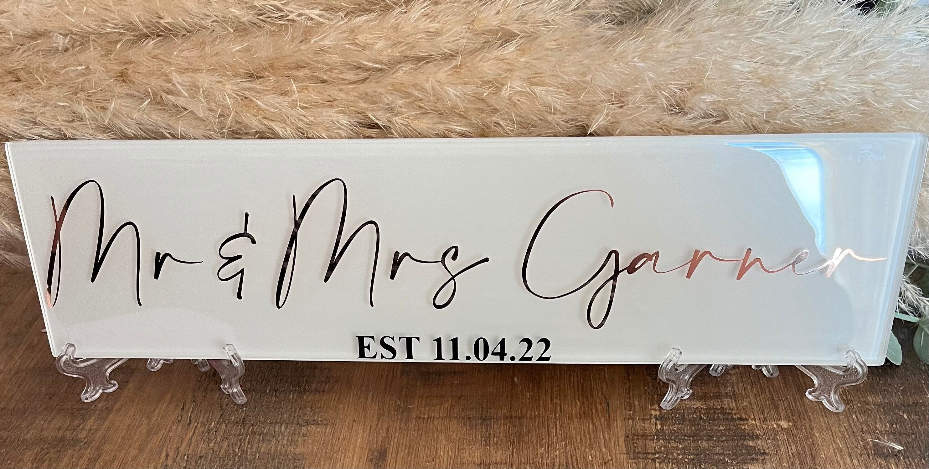 Bridal Personalised Wedding Gift for Home I Personalised Wedding Plaque/Tile/Sign | Wedding Day Present | Top Table Wedding Sign/ Newlyweds Gift - The Crafty Bee