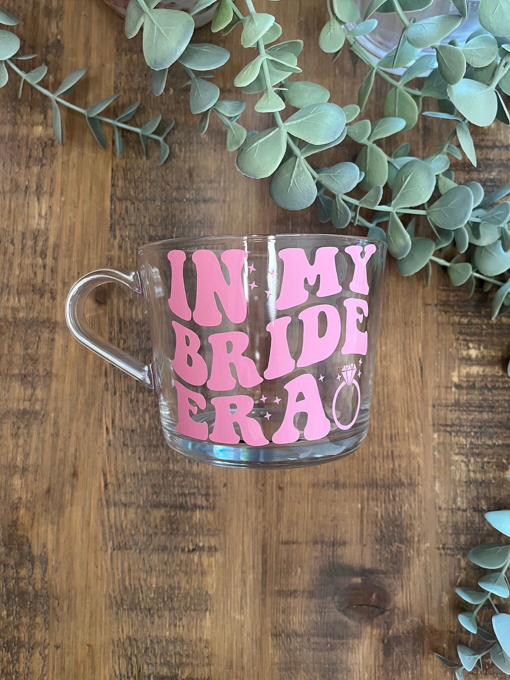 Bridal The Eras Bride Clear Mug | Swiftie Wifey Fan Glass Cup | Bride / Wifey Era themed cup/mug tea/coffee | Wedding Gift | Bride Merch - The Crafty Bee