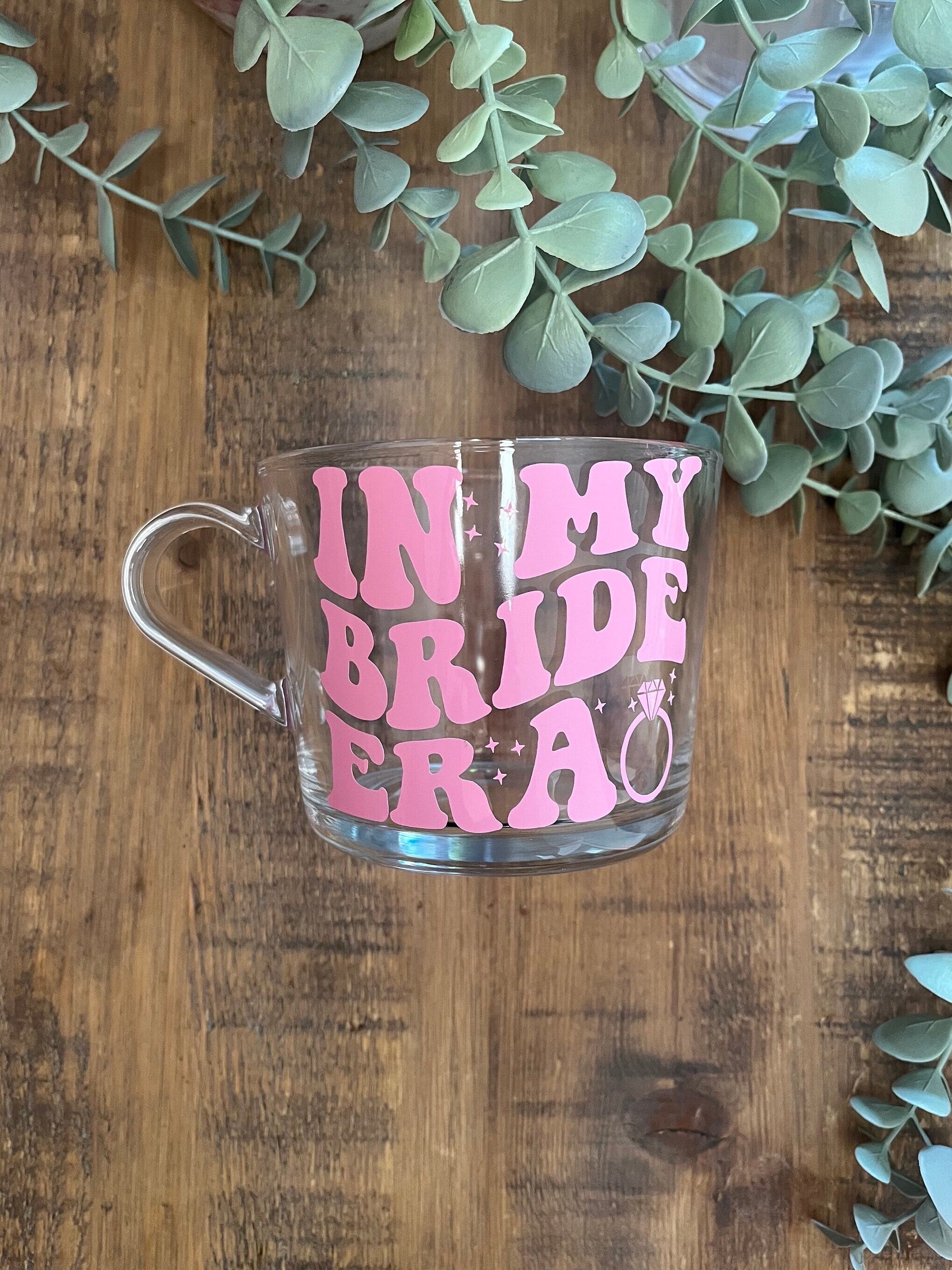 Bridal The Eras Bride Clear Mug | Swiftie Wifey Fan Glass Cup | Bride / Wifey Era themed cup/mug tea/coffee | Wedding Gift | Bride Merch - The Crafty Bee