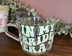 Bridal The Eras Bride Clear Mug | Swiftie Wifey Fan Glass Cup | Bride / Wifey Era themed cup/mug tea/coffee | Wedding Gift | Bride Merch - The Crafty Bee